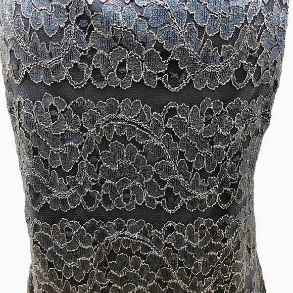 Jessica Howard NEW Lace Panel Sleeveless Sheath Dress Charcoal Gold Metallic 14P - Picture 9 of 13